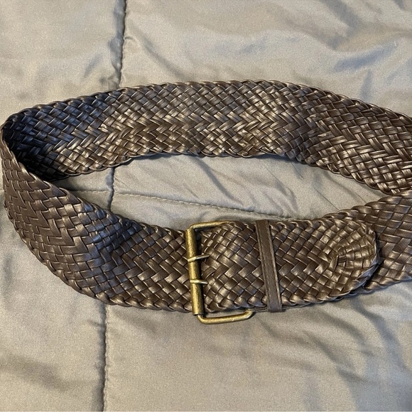 Leather Woven Belt Wide Women 40” Braided Double Buckle Brown Boho Cowgirl 80s - Picture 4 of 4